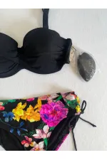 Women's Black Stone Embroidered Floral Patterned Bikini Set HZL25S-LC3368