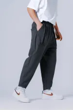 Men's Anthracite Straight Cut Pants with Drawstring Waist and Pockets Sweatpants HZL24S-MXC8948-27 Men's Anthracite Straight Cut Pants with Drawstring Waist and Pockets Sweatpants HZL24S-MXC8948-27