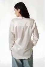 Kadın Yeni Krem Hafif Dökümlü Saten Yüzeyli Gömlek HZL22W-BD139641
