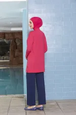 Women's Hijab Pink Pocketed Long Sleeve Fully Covered Tights Lycra Dress Swimsuit HZL24S-AR1254-15