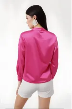Kadın Canlı Pembe Hafif Dökümlü Saten Yüzeyli Gömlek Hzl22w-bd139641