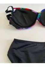 Kadın Siyah Sarı Kırmızı Çok Renk Desenli  Astarlı Büyük Beden Bikini Takımı HZL25S-LC06