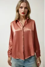 Kadın Tarçın Hafif Dökümlü Saten Yüzeyli Gömlek HZL22W-BD139641