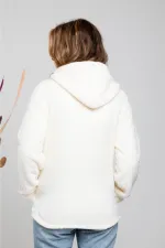 Kadın Ekru Welsoft esnek kumaş Peluş Yumoş Önü Fermuarlı Kapüşonlu Ceket HZL23W-DSB110081