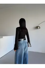 Kadın Siyah Drape Detaylı İspanyol Kol Sany Bluz HZL25W-FRY123431