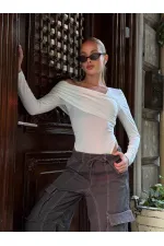 Kadın Beyaz Tek Omuz Asimetrik Kesim Bodysuit HZL25W-ZK11521