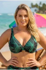 Kadın Siyah Açık Yeşil Aksesuar Detaylı Astarlı Büyük Beden Bikini Takımı HZL25S-LC25147