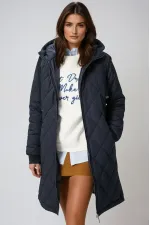 Kadın Lacivert Kapitone Uzun Şişme Mont HZL22W-BD151381