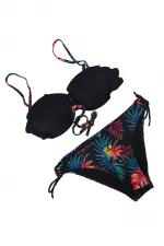 Kadın Siyah Taş İşlemeli Desenli Astarlı Bikini Takım HZL25S-LC209