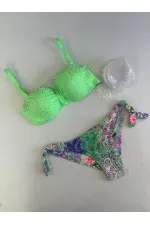 Kadın Yeşil Taş İşlemeli 3 Parça Bikini Takım HZL25S-LC3315