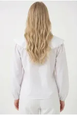 Kadın Beyaz Bebe Yaka Düğmeli Şık Günlük Gömlek HZL26S-BD1203141