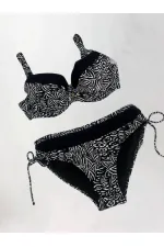 Ensemble bikini doublé grande taille à motifs noirs et blancs pour femme HZL25S-LC4006
