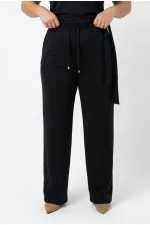 Women's Black Plus Size Modal Fabric Top and Bottom Set with Gold Buckle Detail HZL26S-ZSS111291 Women's Black Plus Size Modal Fabric Top and Bottom Set with Gold Buckle Detail HZL26S-ZSS111291