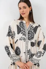 Robe longue hijab à motifs pour femme 2585 - Écru foncé