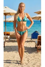 Ensemble bikini triangle vert à motif ethnique pour femme, col halter, HZL25S-LC5005