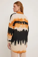 Women's Orange and Black Patterned Oversize Shirt 5923