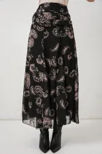 Jupe en mousseline à motifs pour femme 8057 - Noire