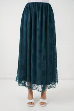 Jupe longue en tulle imprimé floqué pour femme 8070 - Pétrole