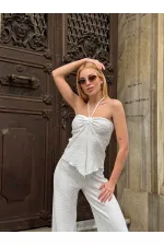 Kadın Beyaz Boyundan Bağlamalı Staplez Bluz HZL25S-ZK13581