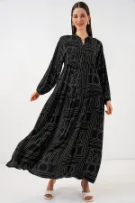 Robe longue hijab à motifs pour femme 2585 - Noir 10