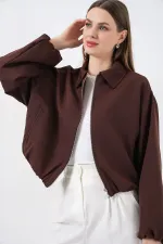 Women's Oversize Zip-Up Jacket 0735 - Brown