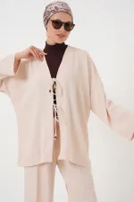 Ensemble deux pièces pantalon kimono Ayrobin pour femme 6739 - Crème