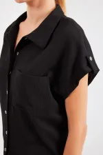 20256 Double Short-Sleeved Shirt with Cuffs - Black