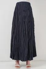 Jupe longue froissée pour femme 8042 - Bleu marine