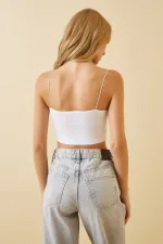 Kadın Beyaz İp Askılı Örme Büstiyer HZL24S-ZK12001