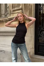 Kadın Siyah Boyundan Bağlamalı Gofre Kumaş Bluz HZL25S-ZK13631