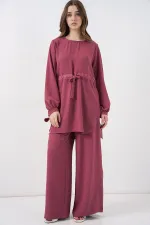Ensemble deux pièces tunique longue et pantalon pour femme 6719 - Rose