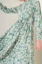 2144 Hakim Yaka Tesettür Elbise - Çağla