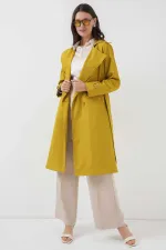 Trench-coat doublé à double boutonnage et ceinture pour femme, couleur moutarde, HZL25W-BD159181