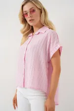 Women's Striped Short-Sleeve Shirt 20327 - Pink