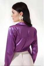 Kadın Lila Hafif Dökümlü Saten Yüzeyli Gömlek Hzl22w-bd139641