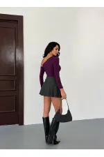 Kadın Mor Asimetrik Yaka Drapeli Sandy Bluz HZL25S-FRY123361