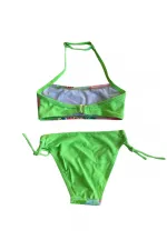 Girl Neon Green Patterned 2-8 Years Strapless Bikini Set HZL24S-LC3652