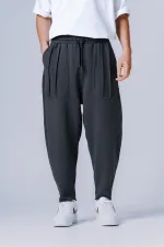 Men's Anthracite Straight Cut Pants with Drawstring Waist and Pockets Sweatpants HZL24S-MXC8948-27 Men's Anthracite Straight Cut Pants with Drawstring Waist and Pockets Sweatpants HZL24S-MXC8948-27