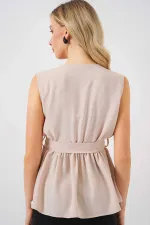 Chemisier beige croisé à ceinture élastique pour femme HZL25S-BD19661