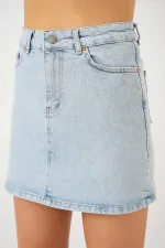 Kadın Mini Kot Etek 8049 - Mavi