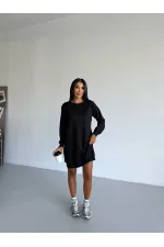 Robe décontractée noire à col ras du cou et 2 fils pour femme HZL25W-FRY123451