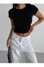 Kadın Siyah Bisiklet Yaka Sandy Bluz HZL25S-FRY123191