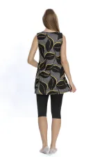 Maillot de bain semi-couvrant sans manches à motif feuilles noires pour femme HZL25S-AR152/506