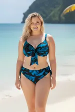 Ensemble bikini grande taille pour femme, orné de pierres noires et bleues HZL25S-LC3337