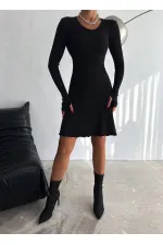 Kadın Siyah V Yaka Yandan İp Bağlamalı Kaşkorse Elbise HZL24W-FRY121751