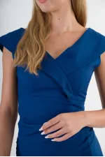 Kadın Lacivert V Yaka Yırtmaç Detaylı Kolsuz Elbise HZL24S-YY272
