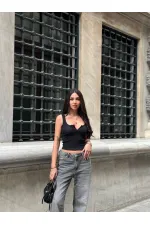 Kadın Siyah Önü Çıt Çıt Kapamalı Crop HZL25S-ZK11671