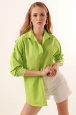 3900 Oversize Long Basic Shirt - Light Green