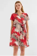 Robe courte en mousseline à motifs, manches courtes, rouge (réf. 2502)