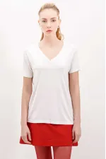 Kadın Ekru V Yaka Hafif Oversize T-shirt HZL24S-BD143151